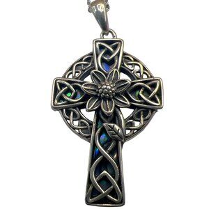 Celtic Knot Flower Cross Necklace Sterling Silver 925 Pendant & Chain.  N28